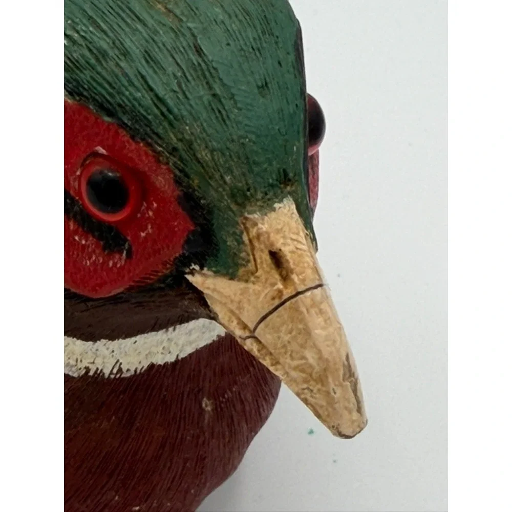 Hand Painted Carved Wood Pheasant Bird Figurine Decoy 11.5